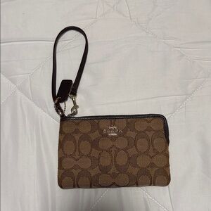 Coach Tan and Brown Signature Wristlet